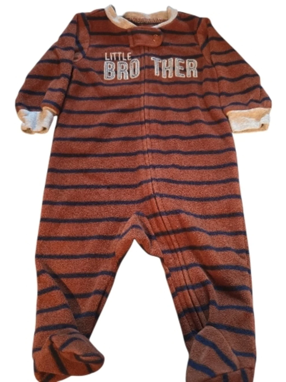 Carter's Brown and Navy Striped 'Little Brother' One-Piece Footie-Size 3 Mos